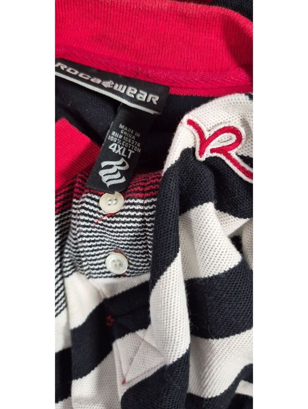 Rocawear 4XLT Striped Polo Y2K Hip Hop Big & Tall Heavy Cotton - Picture 5 of 7